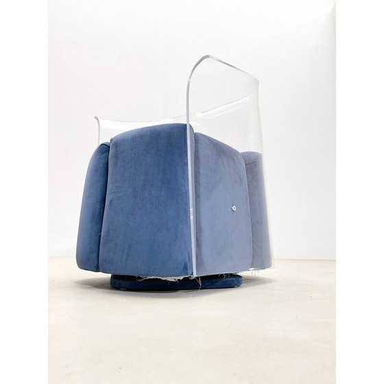 Image 1 of Paire de fauteuils en velours bleu et lucite du milieu du siècle, Italie, années 1970