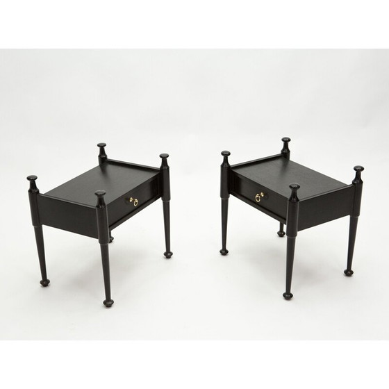 Image 1 of Paire de tables de nuit vintage en chêne teinté noir et laiton, 1970
