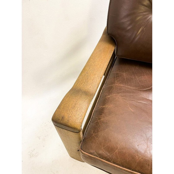 Image 1 of Paire de fauteuils vintage en cuir et bois de chêne, 1960