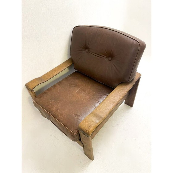 Image 1 of Paire de fauteuils vintage en cuir et bois de chêne, 1960