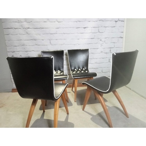 Image 1 of Ensemble de 4 chaises de salle à manger à balancier vintage par G.J. Van Os pour Van Os Culemborg, années 1950