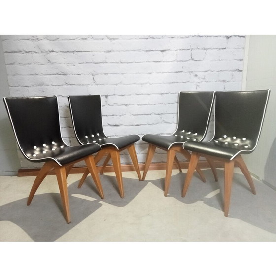 Image 1 of Ensemble de 4 chaises de salle à manger à balancier vintage par G.J. Van Os pour Van Os Culemborg, années 1950