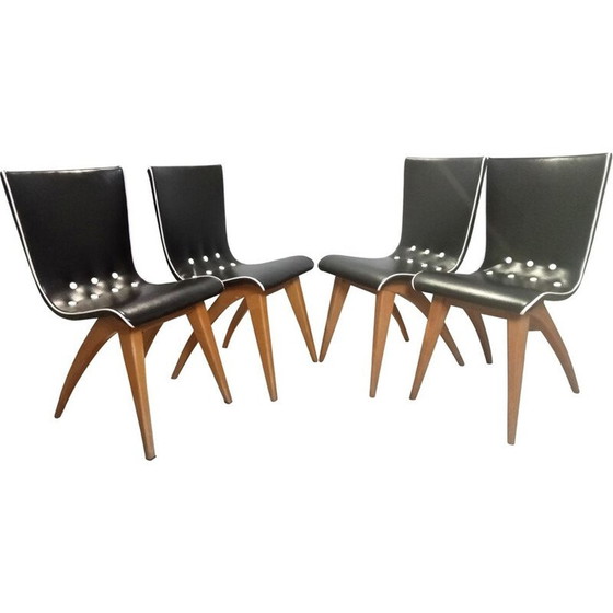 Image 1 of Ensemble de 4 chaises de salle à manger à balancier vintage par G.J. Van Os pour Van Os Culemborg, années 1950