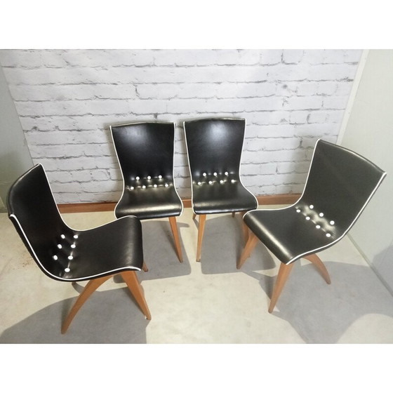 Image 1 of Ensemble de 4 chaises de salle à manger à balancier vintage par G.J. Van Os pour Van Os Culemborg, années 1950