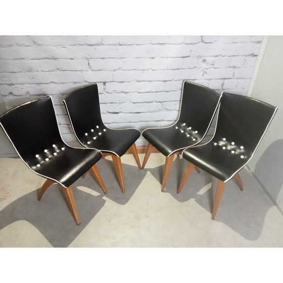 Image 1 of Ensemble de 4 chaises de salle à manger à balancier vintage par G.J. Van Os pour Van Os Culemborg, années 1950