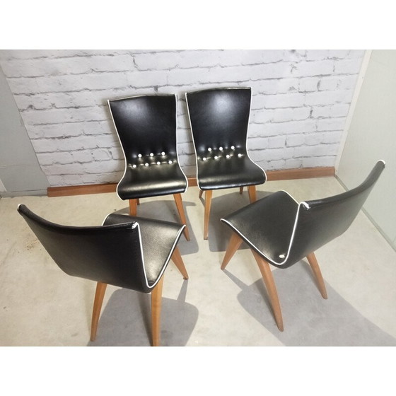Image 1 of Ensemble de 4 chaises de salle à manger à balancier vintage par G.J. Van Os pour Van Os Culemborg, années 1950
