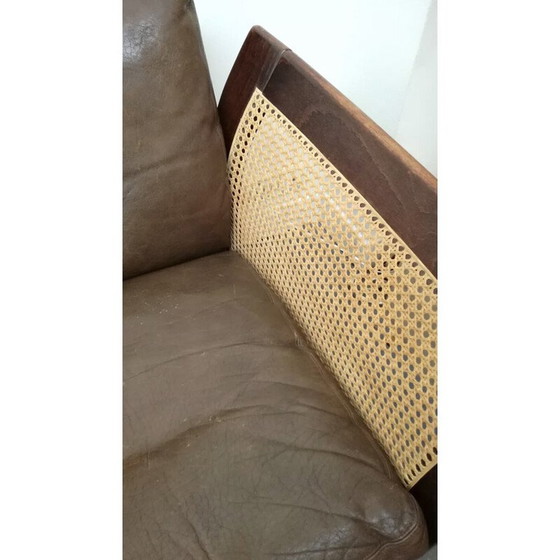 Image 1 of Canapé scandinave vintage en rotin et cuir par Thams Kvalitet pour Polstermobelfabrik, 1960s