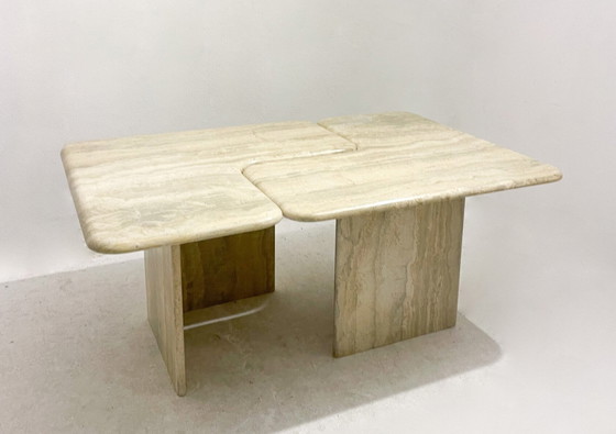 Image 1 of Table basse en travertin en deux parties, Mid Century Modern, 1970S