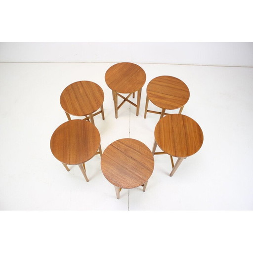 Tabouret pliant vintage en bois et teck par Poul Hundevad, Danemark 1960