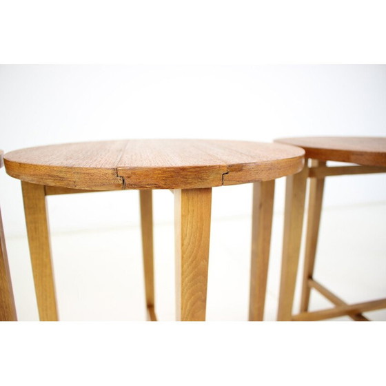 Image 1 of Tabouret pliant vintage en bois et teck par Poul Hundevad, Danemark 1960