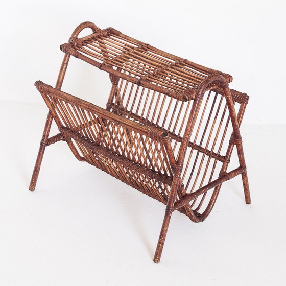 Image 1 of Porte-revues vintage en rotin, France 1960