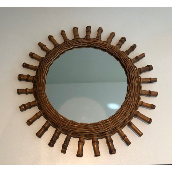 Image 1 of Miroir rond vintage en rotin, France 1970
