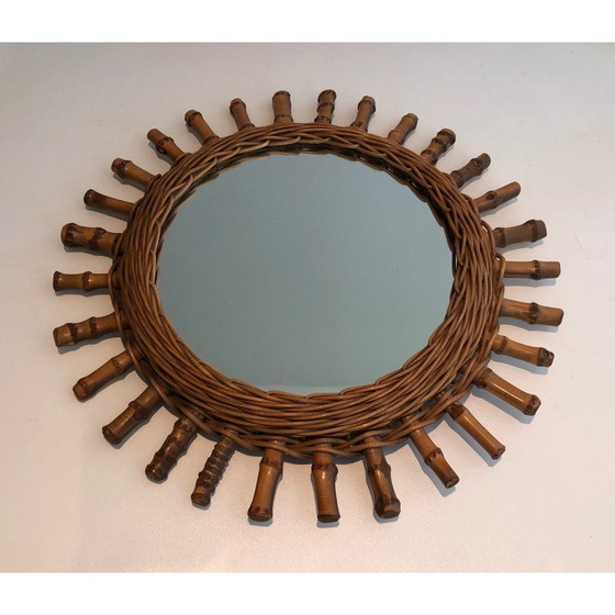 Image 1 of Miroir rond vintage en rotin, France 1970