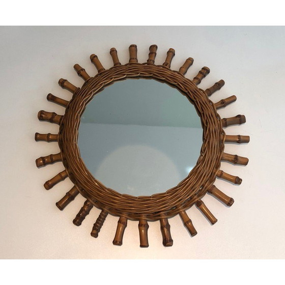 Image 1 of Miroir rond vintage en rotin, France 1970