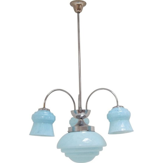 Image 1 of Lustre vintage art déco chromé, tchèque 1930