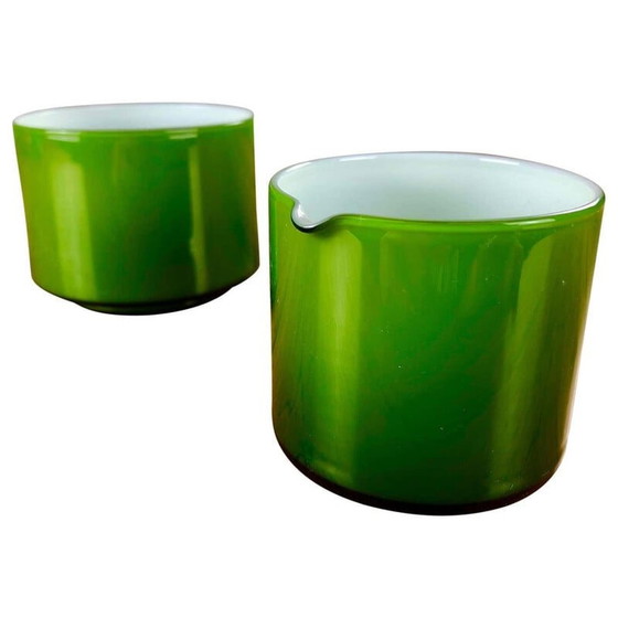 Image 1 of Crémier et sucrier vintage en verre vert par Michael Bang, Danemark 1970