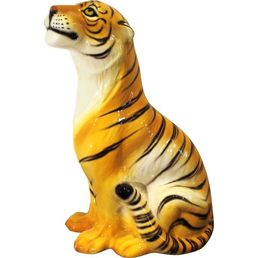 Sculpture tigre vintage en céramique et terre cuite, Italie 1970