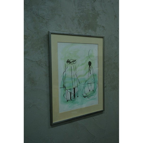 Image 1 of Lithographie vintage encadrée de Stig Deteste, Suède 1990