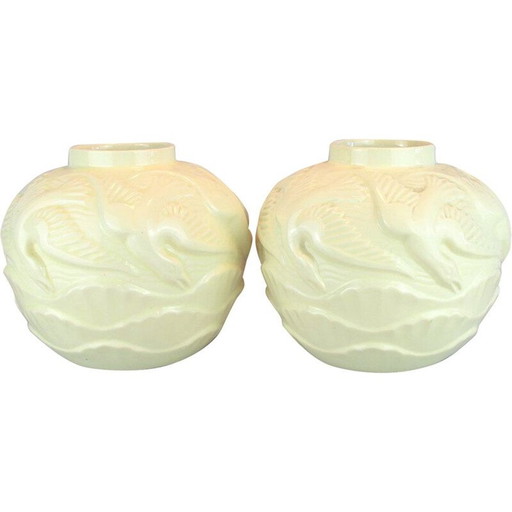 Paire de vases art déco vintage par Charles Catteau pour Boch Frères, 1930