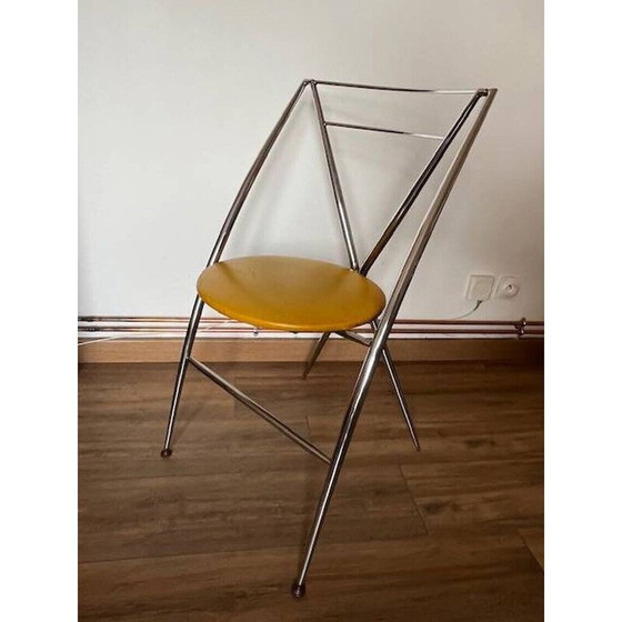 Image 1 of Chaise vintage yamakado en chrome et skaï jaune