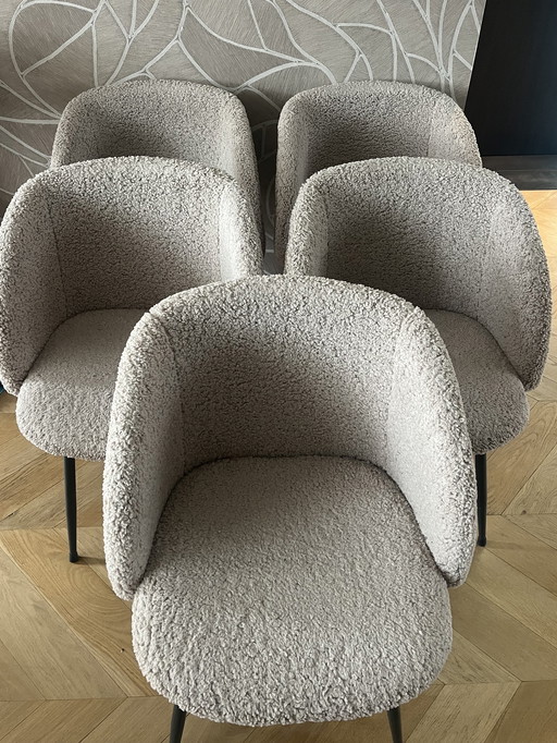 5 x Søstrene Grene Chaise de salle à manger Teddy Bouclé Beige Cream