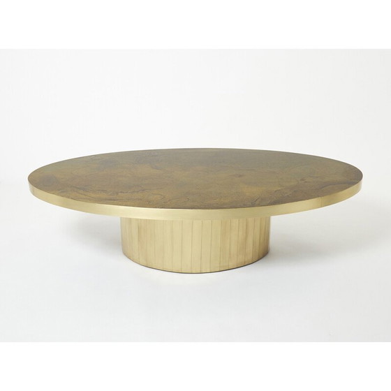Image 1 of Table basse ovale en laiton oxydé par Isabelle et Richard Faure pour Maison Honoré, 1970