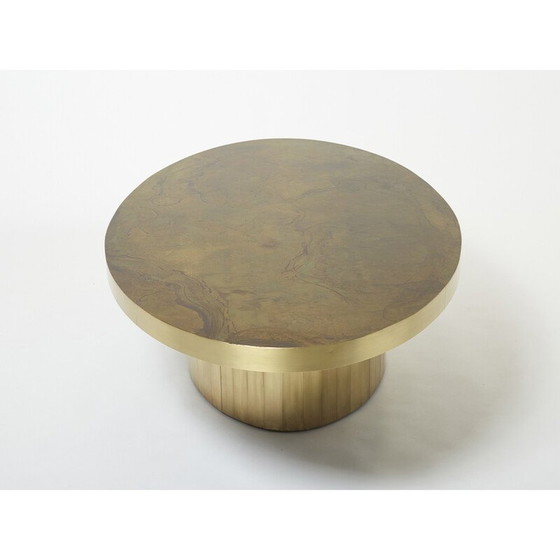 Image 1 of Table basse ovale en laiton oxydé par Isabelle et Richard Faure pour Maison Honoré, 1970