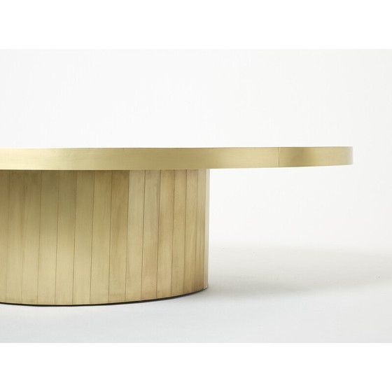 Image 1 of Table basse ovale en laiton oxydé par Isabelle et Richard Faure pour Maison Honoré, 1970