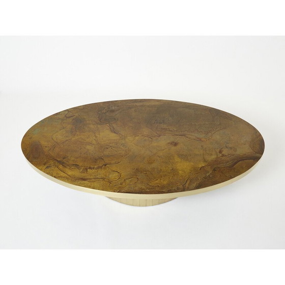 Image 1 of Table basse ovale en laiton oxydé par Isabelle et Richard Faure pour Maison Honoré, 1970