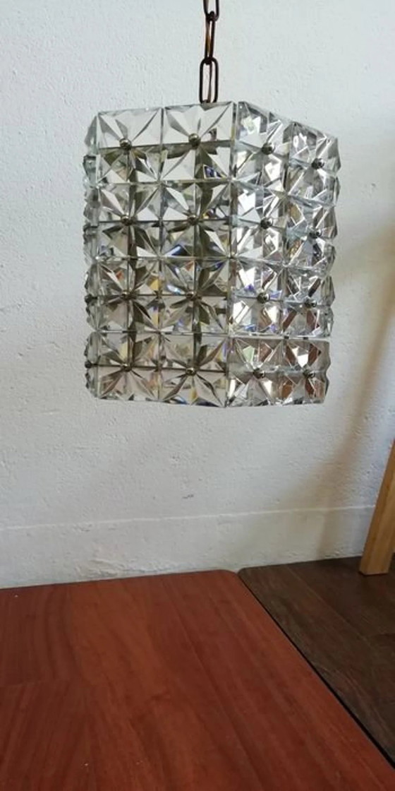 Image 1 of Plafonnier à suspension, Kinkeldey, Mid Century Modern, Art Deco, Crystal, Chrome, True Vintage