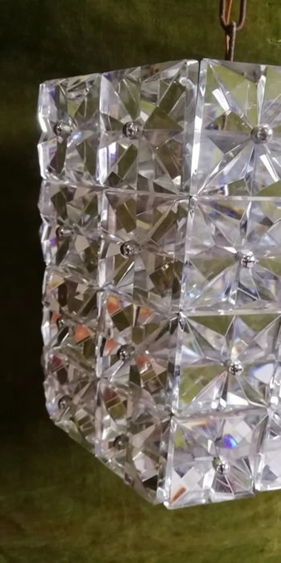 Image 1 of Plafonnier à suspension, Kinkeldey, Mid Century Modern, Art Deco, Crystal, Chrome, True Vintage