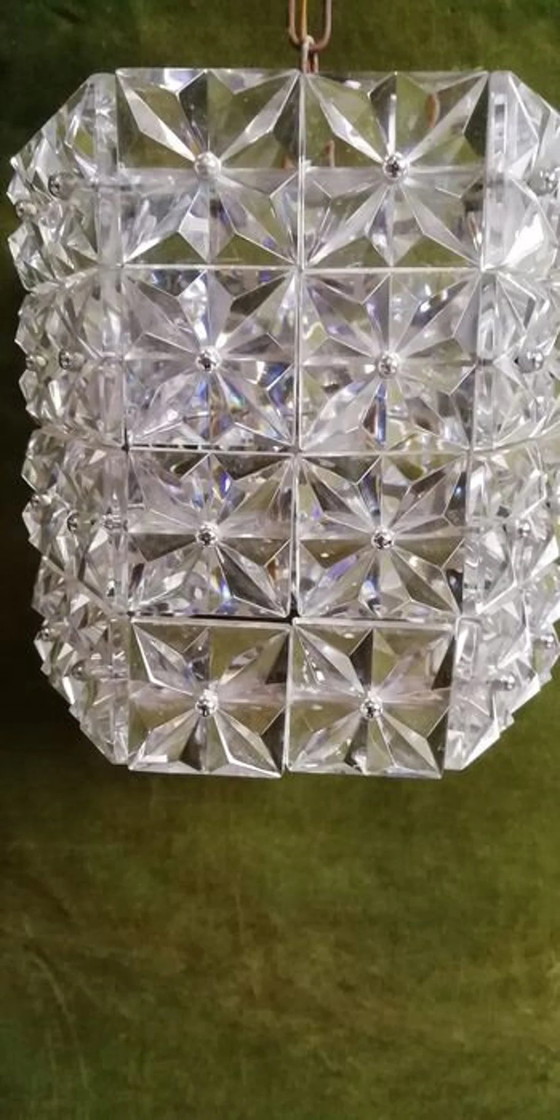 Image 1 of Plafonnier à suspension, Kinkeldey, Mid Century Modern, Art Deco, Crystal, Chrome, True Vintage