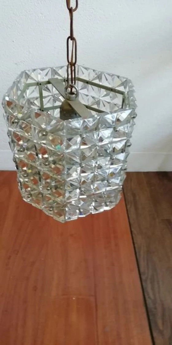 Image 1 of Plafonnier à suspension, Kinkeldey, Mid Century Modern, Art Deco, Crystal, Chrome, True Vintage