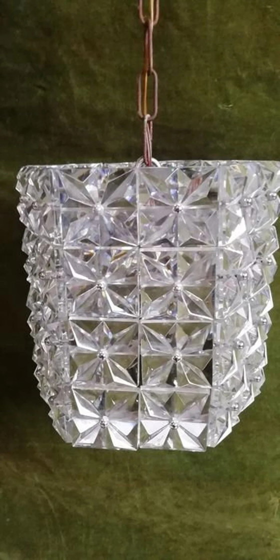 Image 1 of Plafonnier à suspension, Kinkeldey, Mid Century Modern, Art Deco, Crystal, Chrome, True Vintage
