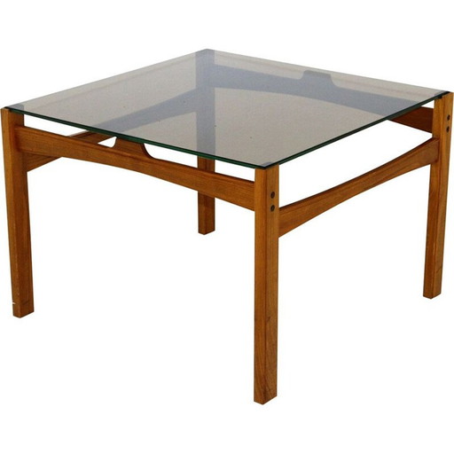 Table basse vintage en verre fumé, Suède 1970