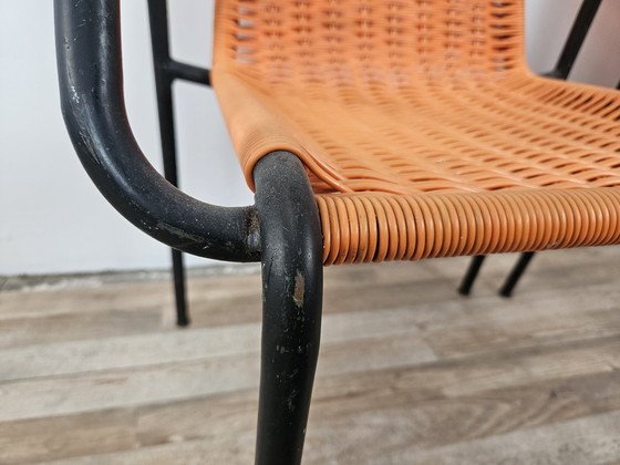 Image 1 of Chaises de bar des années 1960 en fer et plastique tissé orange