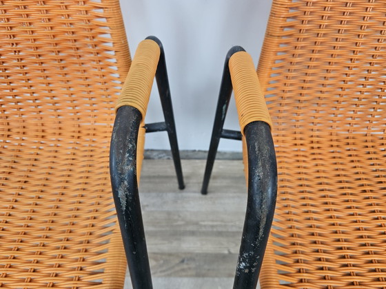 Image 1 of Chaises de bar des années 1960 en fer et plastique tissé orange