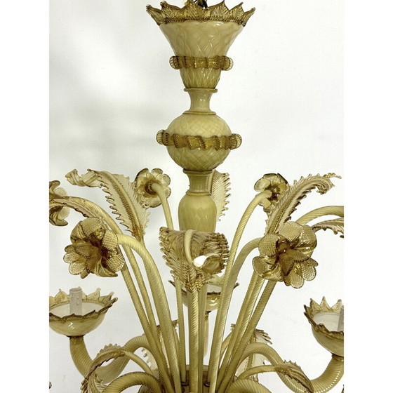 Image 1 of Lustre vintage en verre de Murano avec 6 bras, Italie 1950