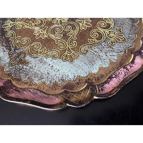 Plateau vintage florentin or et rose – Objets déco (photo 8 of 8)