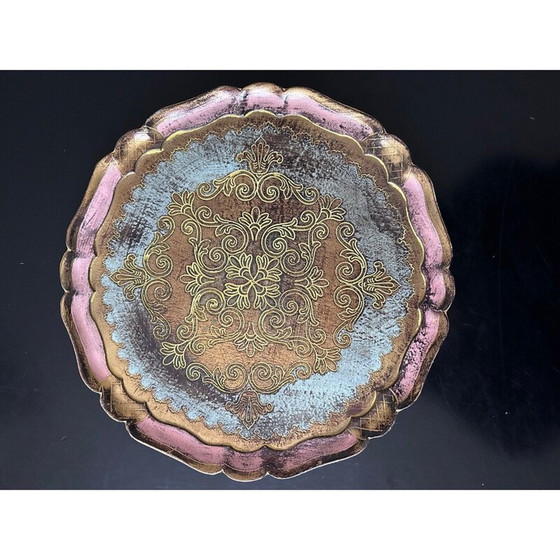 Plateau vintage florentin or et rose – Objets déco (photo 6 of 8)