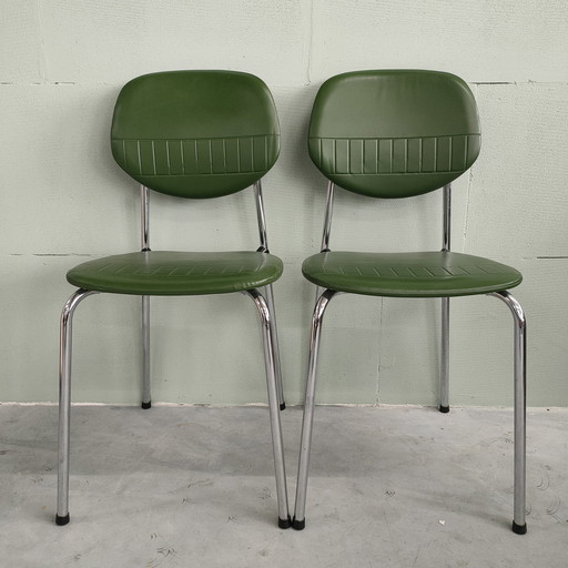 2X Chaises de cuisine en skaï chromé des années 1950