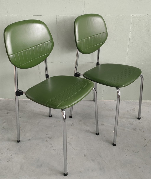 2X Chaises de cuisine en skaï chromé des années 1950