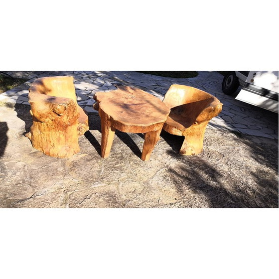 Image 1 of Ensemble de salon vintage brutaliste en bois d'orme, 1950