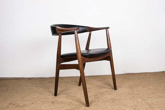 Image 1 of Fauteuil De Bureau Danois En Teck Et Skai Modèle 213 Par Thomas Harlev 1960.