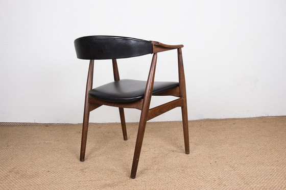 Image 1 of Fauteuil De Bureau Danois En Teck Et Skai Modèle 213 Par Thomas Harlev 1960.