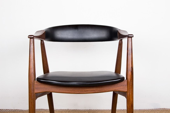 Image 1 of Fauteuil De Bureau Danois En Teck Et Skai Modèle 213 Par Thomas Harlev 1960.