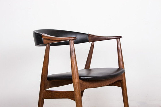 Image 1 of Fauteuil De Bureau Danois En Teck Et Skai Modèle 213 Par Thomas Harlev 1960.