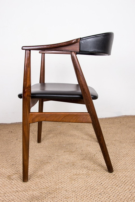 Image 1 of Fauteuil De Bureau Danois En Teck Et Skai Modèle 213 Par Thomas Harlev 1960.