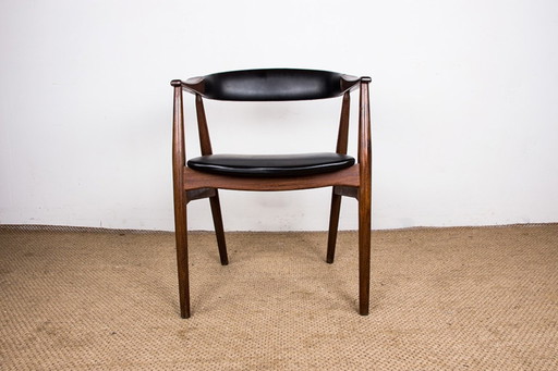 Fauteuil De Bureau Danois En Teck Et Skai Modèle 213 Par Thomas Harlev 1960.