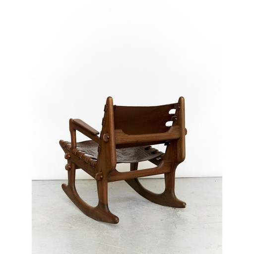 Chaise à bascule en cuir vintage par Angel Pazmino, Équateur
